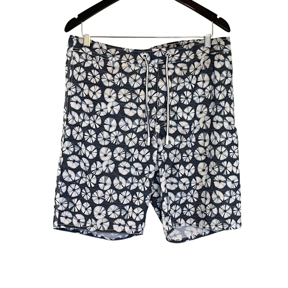 Johnnie-O Mens Floral Indigo Blue Swim‎ Trunks Board Shorts Mesh Lined Size L